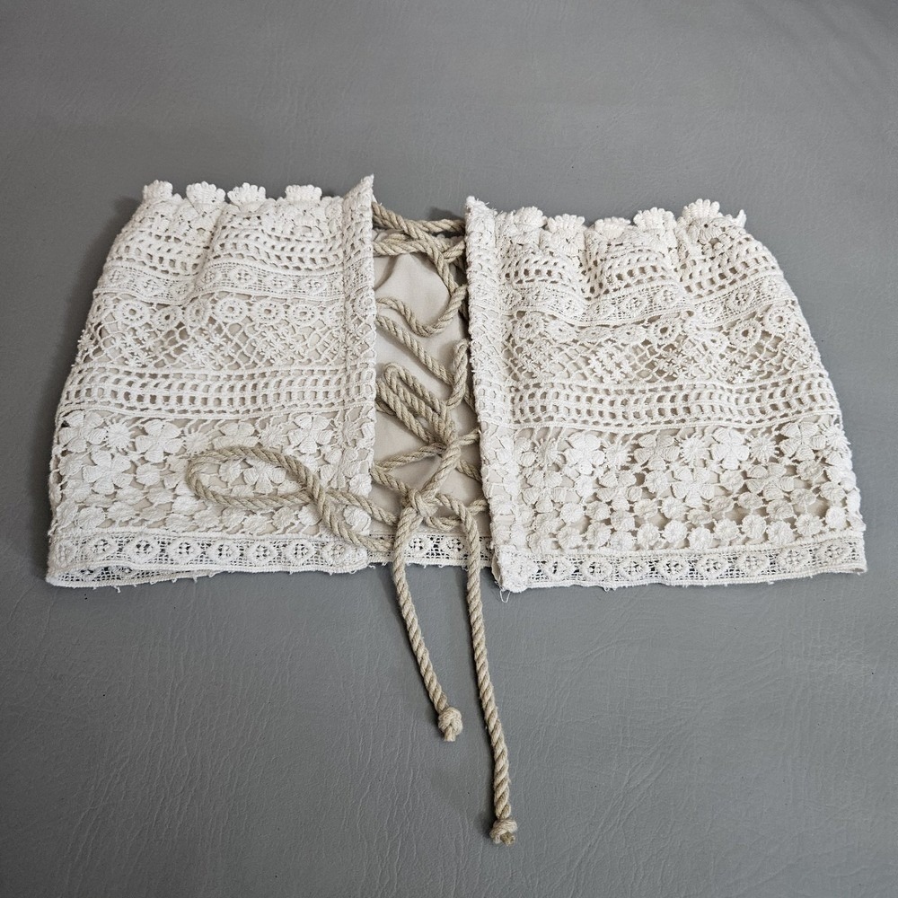 Just Bee Queen Ivory Crochet Lace 2-Piece Set Bandeau Top & Fringed Maxi Skirt M - Picture 11 of 14